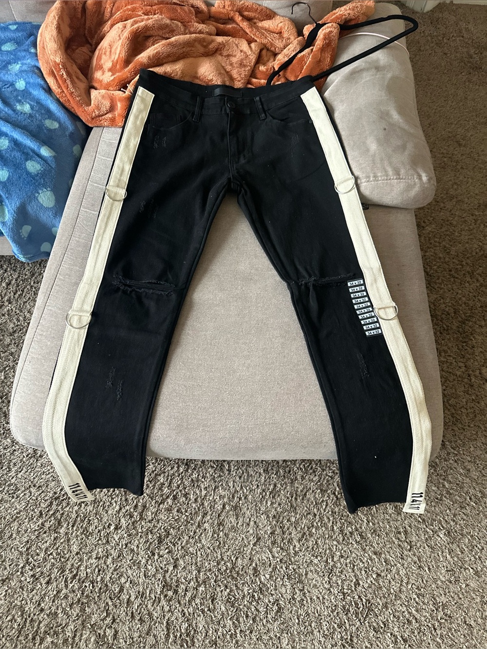 Slim Black Men's Jeans with Cream Side Stripes